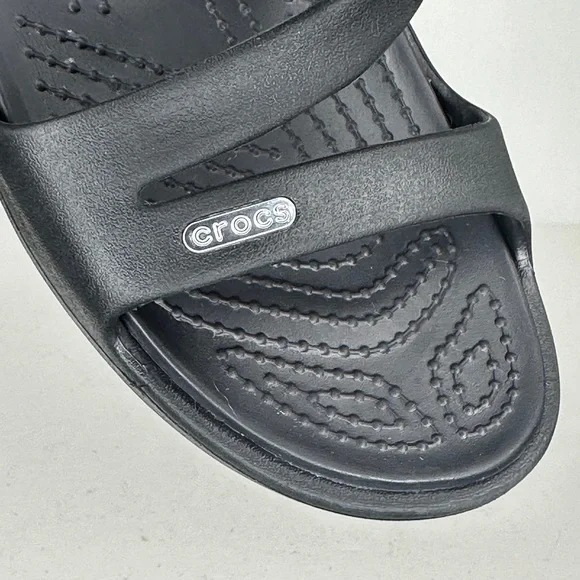 CROCS Black Slip-On Wedge Sandals Strappy Lightweight Sz 10 - Picture 6 of 12